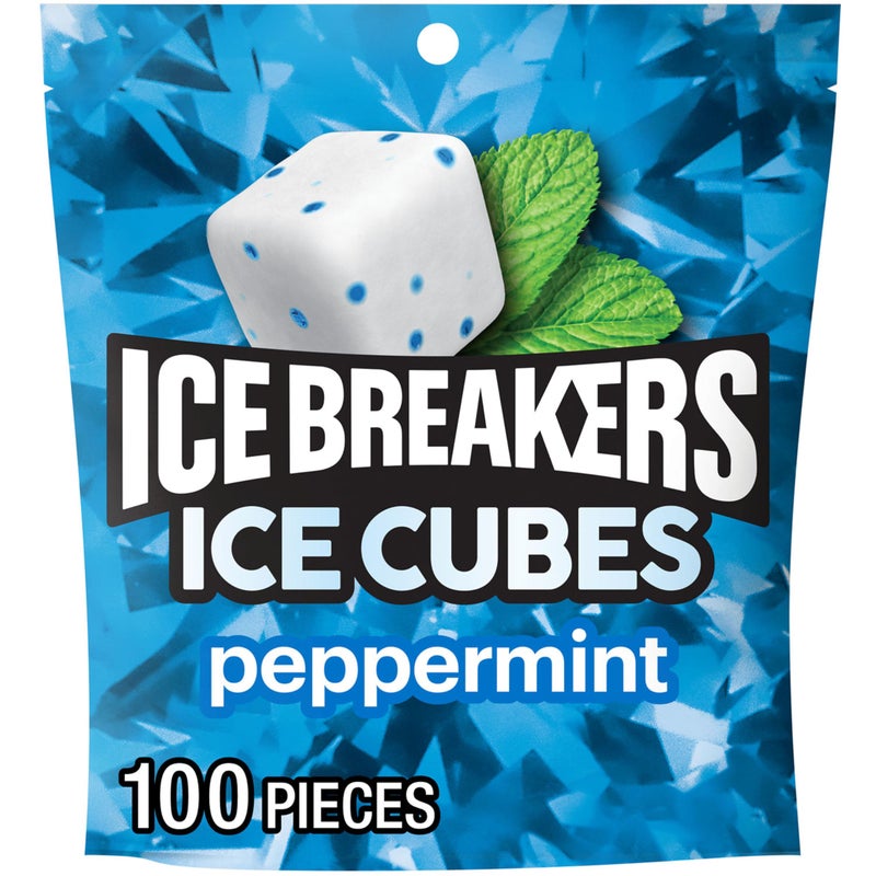 ICE BREAKERS Ice Cubes Peppermint Sugar Free Chewing Gum Pouch, 8.11 oz (100 Pieces) - Image 1